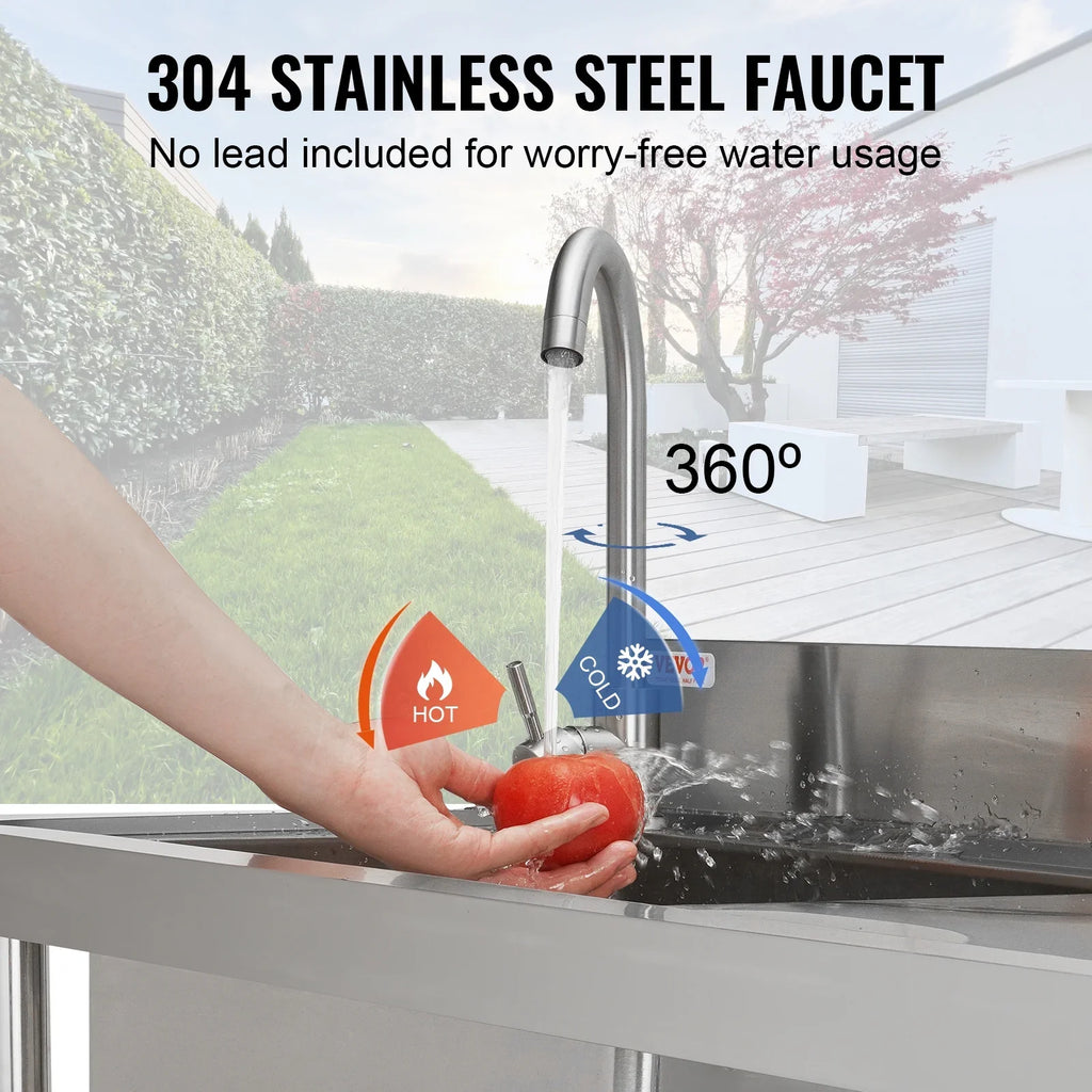 BENTISM Stainless Steel Utility Sink Single Bowl w/Workbench 47.2x19.7x37.4 in