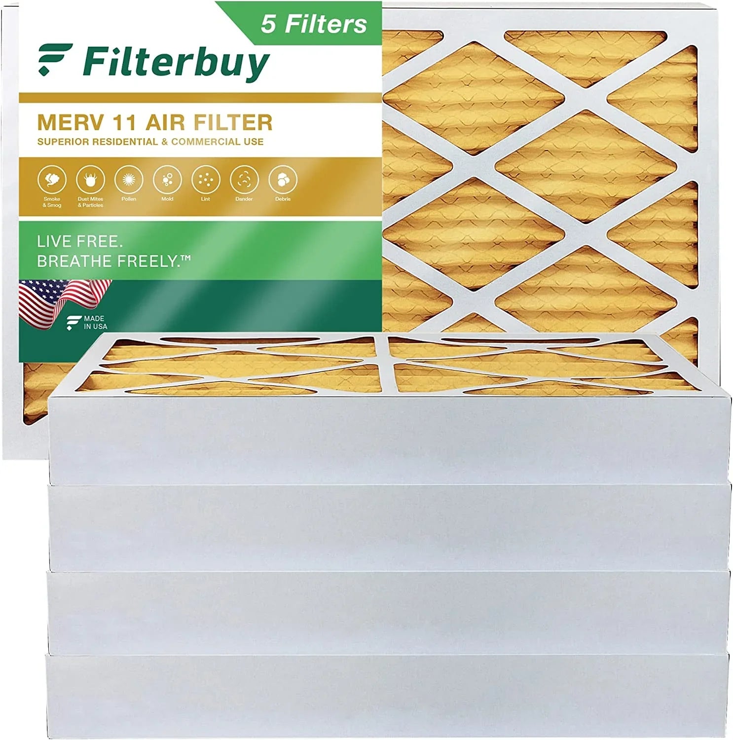 Filterbuy 16x25x4 MERV 11 Pleated HVAC AC Furnace Air Filters (5-Pack)