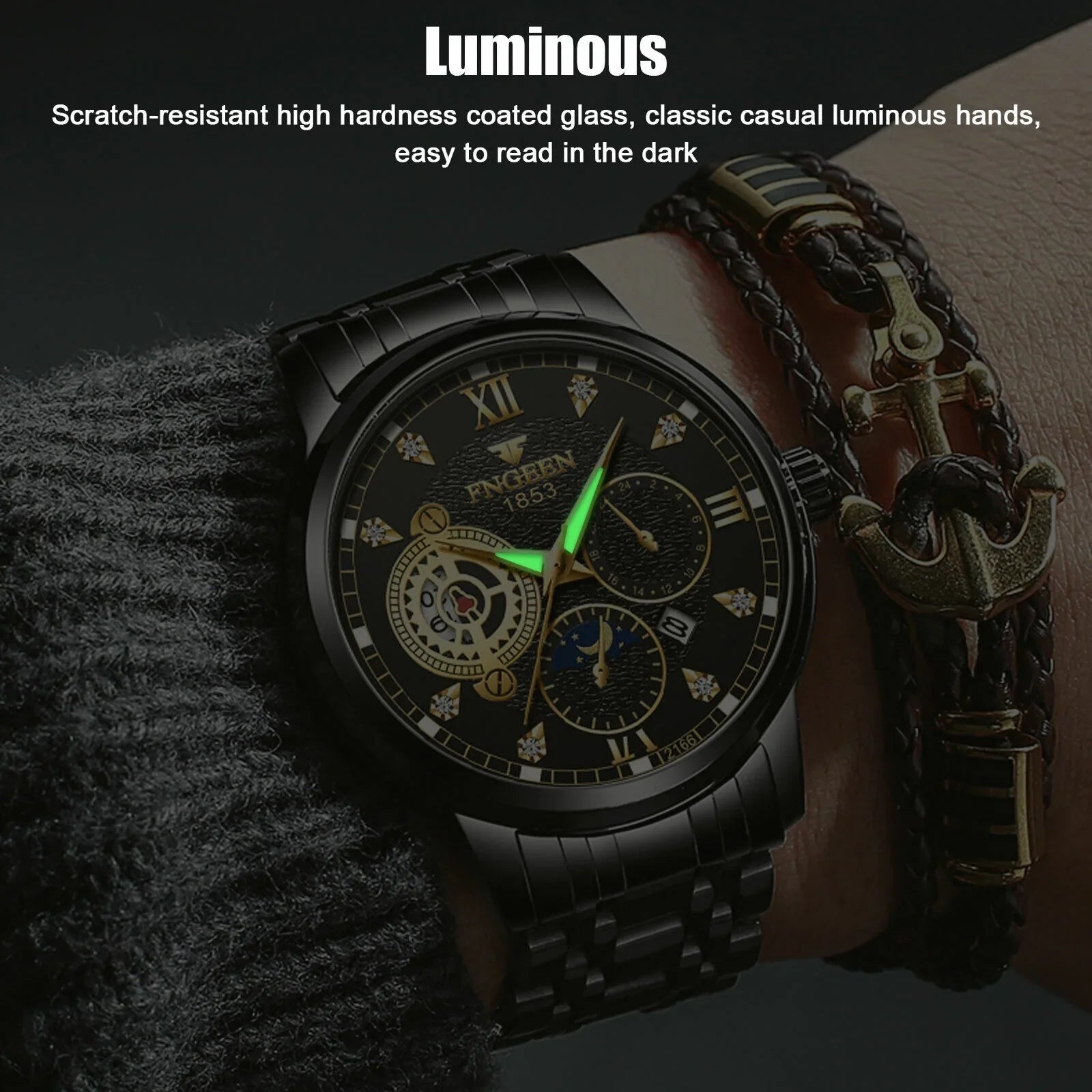 Waterproof People Watch Stainless Steel Crystal Luminous Classic Wristwatch Luxury