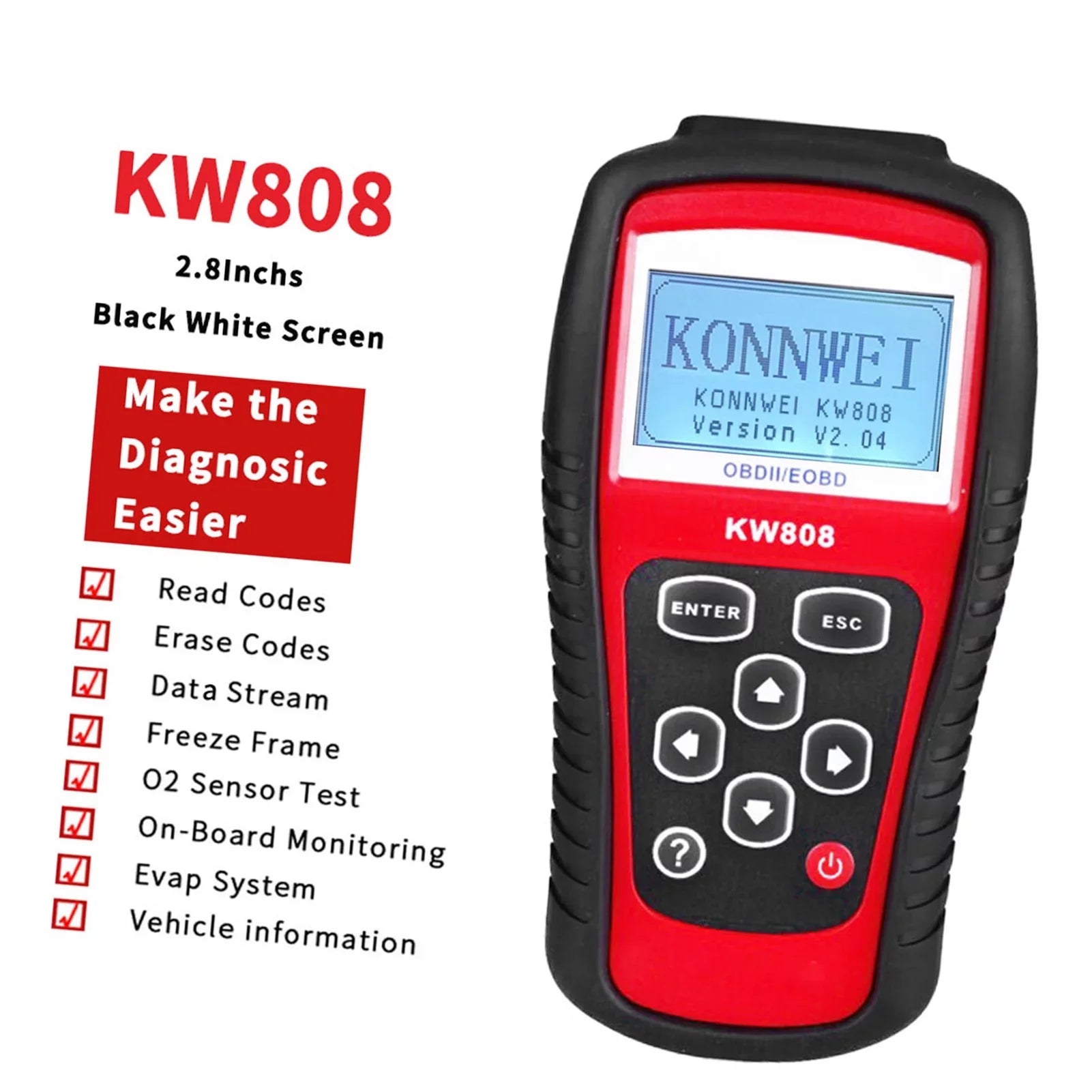 Mixfeer OBDII / EOBD Cars Code Reader and Auto Scanner Detection Decoder KW808