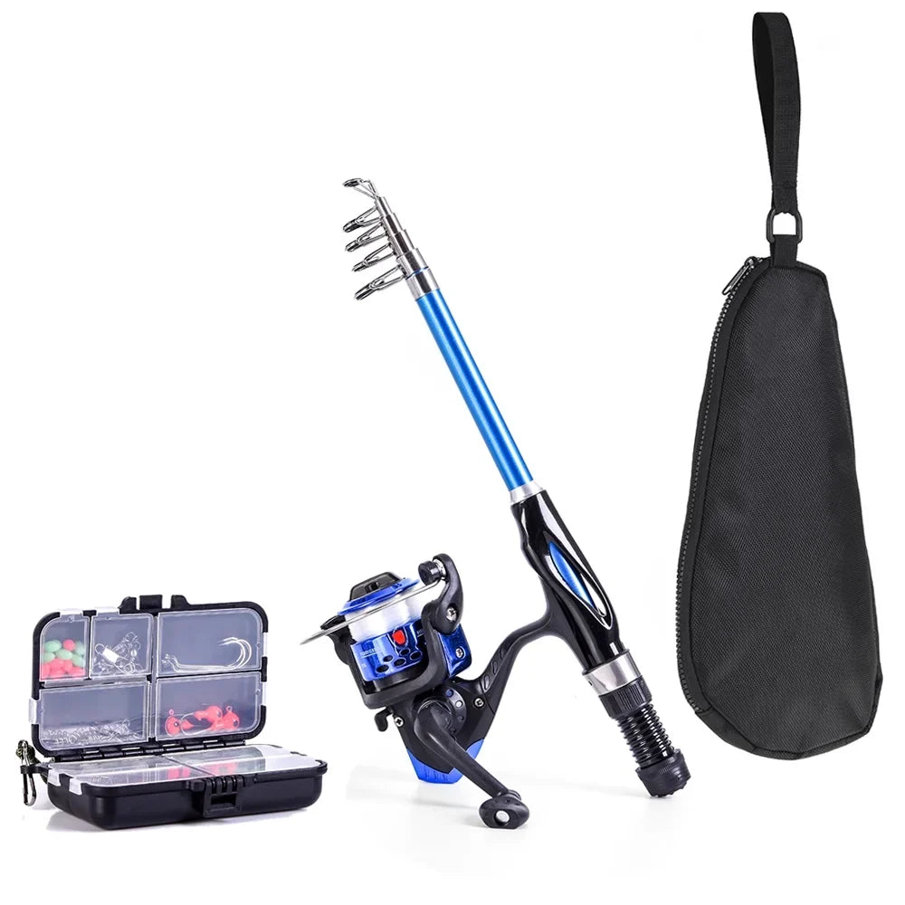 Blusea Kids Fishing Rod and Reel Combo Full Kit,Telescopic Fishing Rod Spinning Reel Set