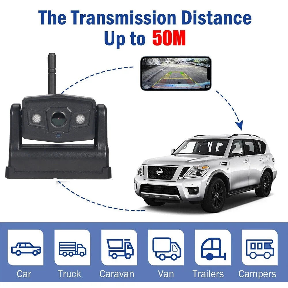 JLLOM Reliable Backup Camera, Magnetic WiFi Wireless, 9600mAh Battery, Front/Rear View
