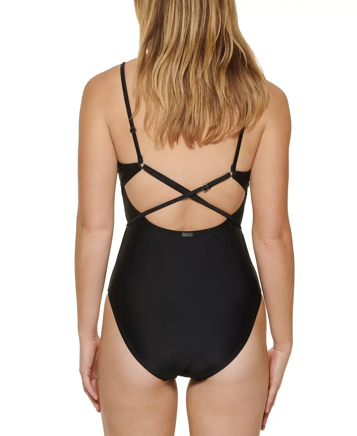 Calvin Klein Ebony Over-The-Shoulder Wrap Around One-Piece Swimsuit, US 6