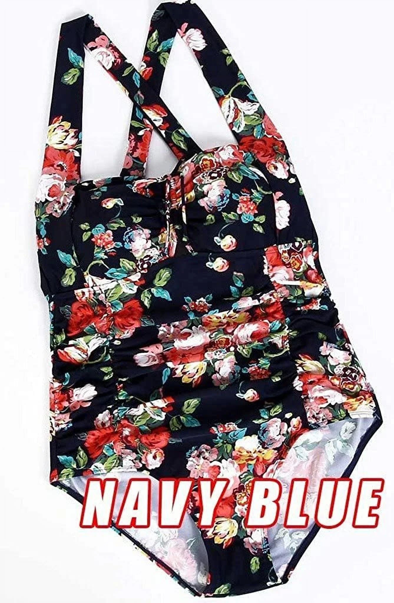 QZUnique Individuals One Piece Bathing Suit Tummy Control Swimwear Halter Ruched Swimsuit Plus Size Vintage Monokini