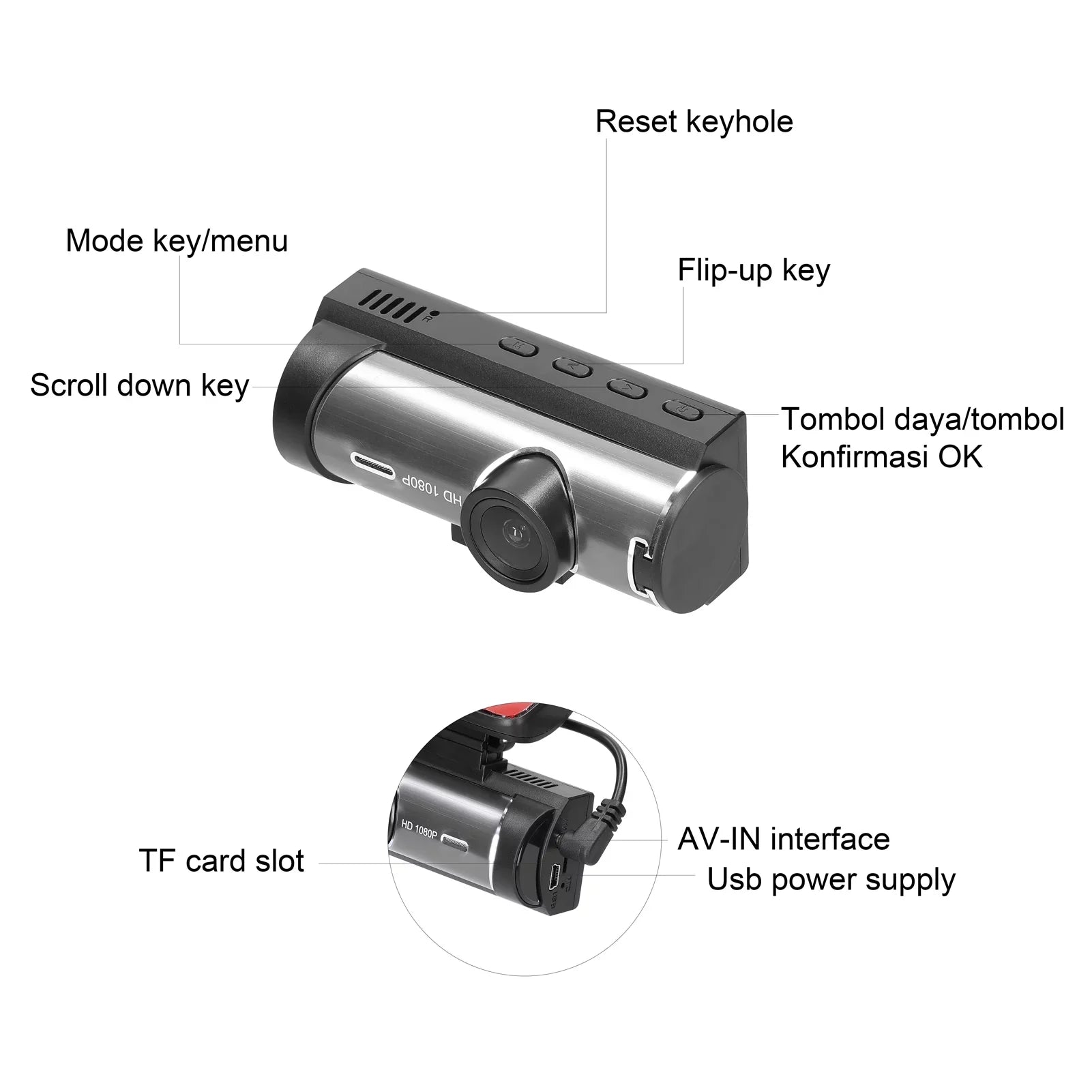 Meterk Multi-language Dual Lens Car Video Recorder Auto Dash Cam Car Recorder Night Viewing Motion Detection DVR 170 Degree Wide Angle Car Camcorder