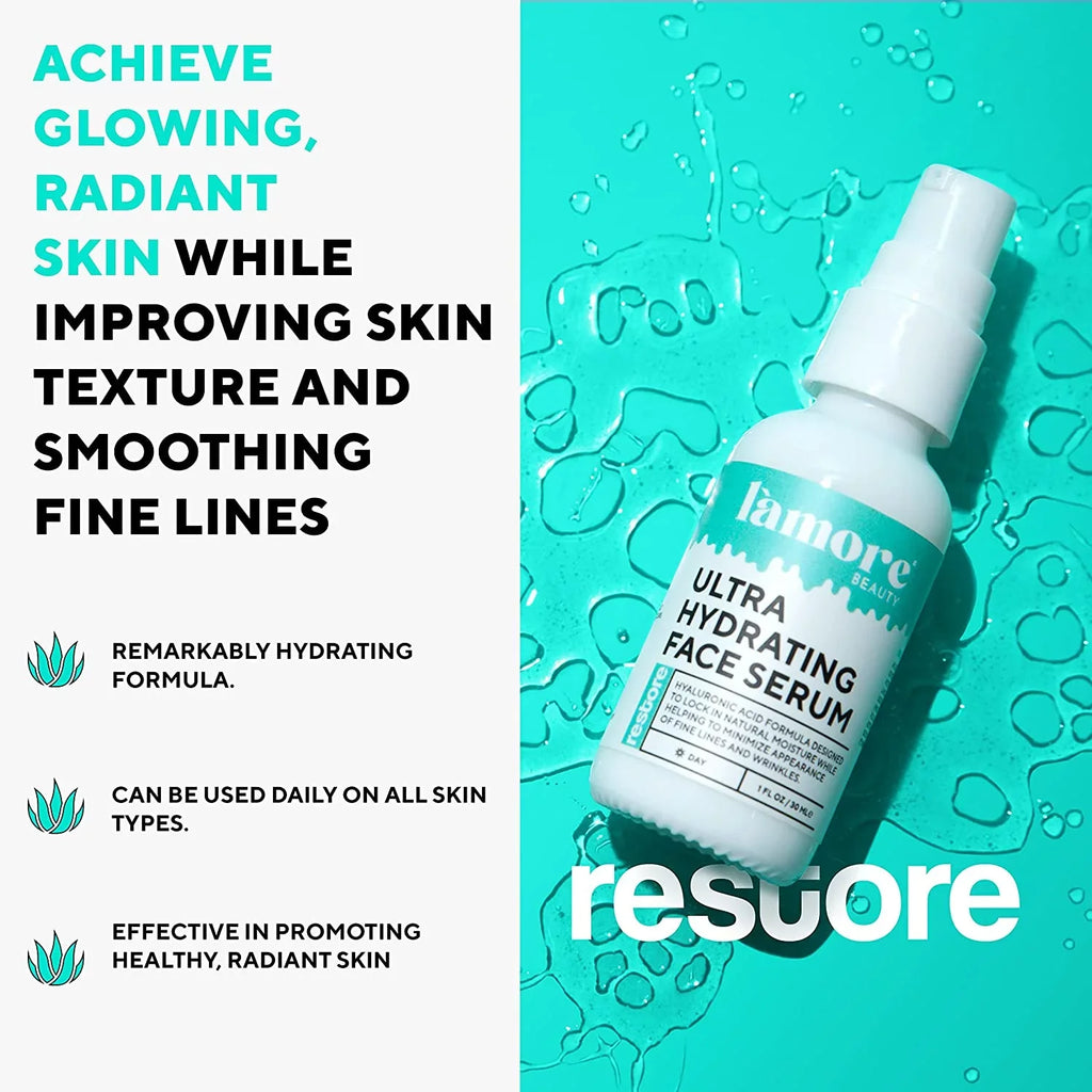 L'amore Beauty Ultra Hydrating Face Serum - Hyaluronic Acid Serum for Face - Resurfacing Retinol Serum for Face, Neck - Vitamin C Facial Moisturizer - Anti Aging Wrinkle Face Serum for Gentlemen 1oz