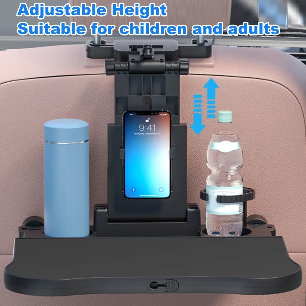 Dcenta Adjustable Car Seat Travel Table Multifunctional Foldable Car Back Seat Food Tray, Car Table with Phone Holder for Working, Writing, Eating Ebony