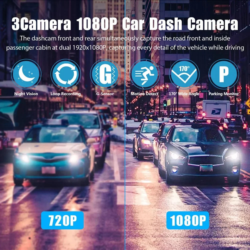 New HD 1080P Car Dual Lens Dash Cam Front Rear Inside Video Recorder Camera G sensor
