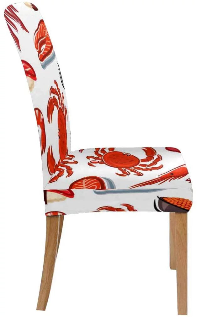 FMSHPON Salmon Steaks Shrimps Crabs Squids Sushi Stretch Chair Cover Protector Seat Slipcover for Dining Room Hotel Wedding Party Set of 4