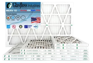 Glasfloss 20x30x1 - MERV 10 -Qty:12 - Furnace Air Filter - Made in USA (Actual Size: 19.5 x 29.5x7/8 inch)