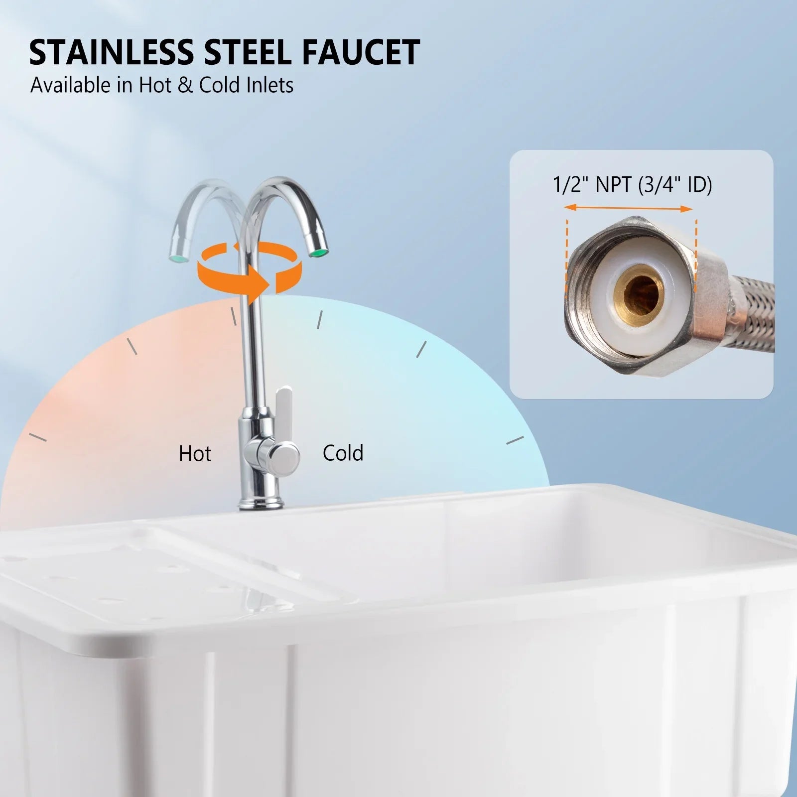 Spacious White Utility Sink Laundry Tub Freestanding Wash Station W/ Shelf, Removable Drainboard, Stainless Steel Faucet