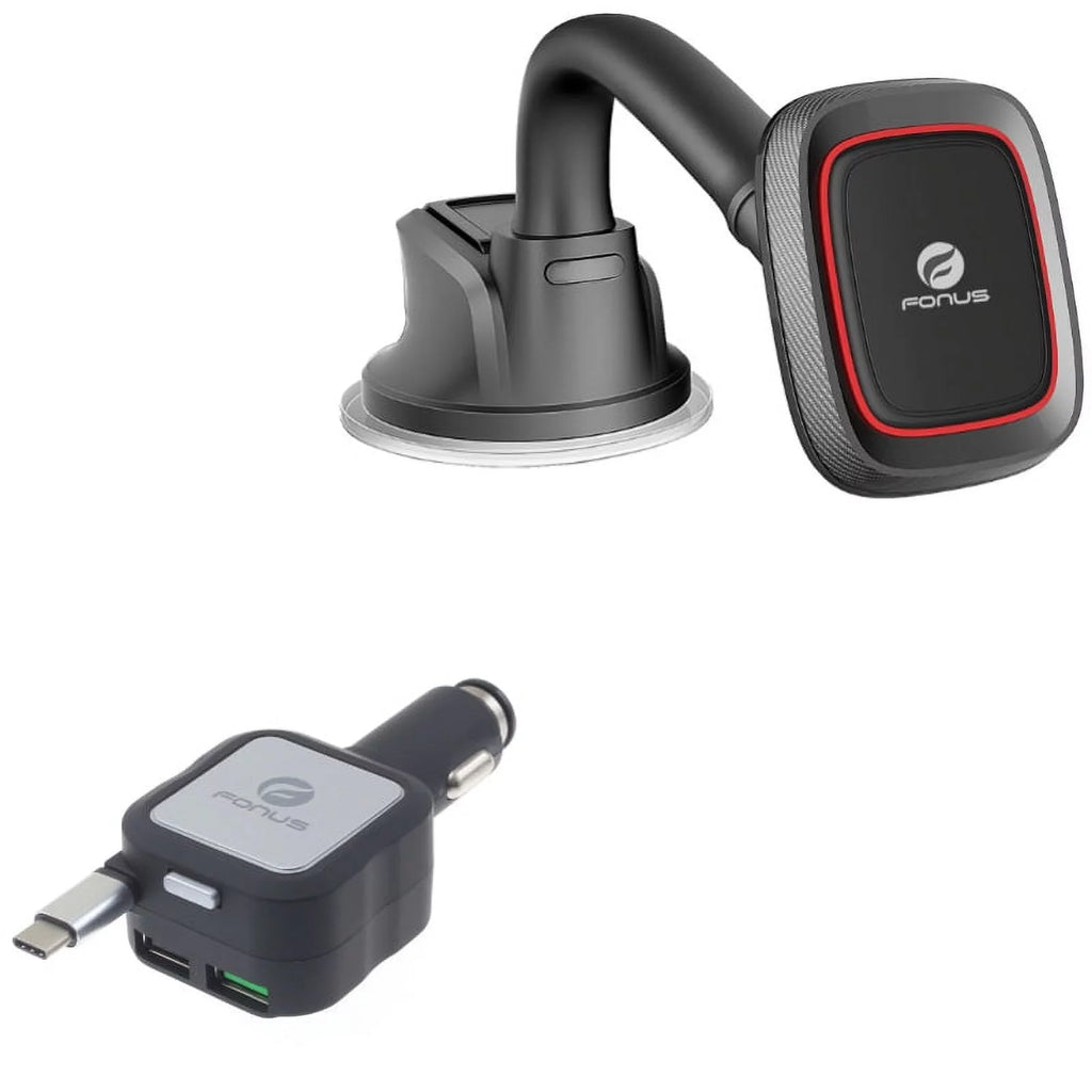 Magnetic Mount Holder w Retractable Car Charger M1D for Nokia 8, 3.1 Plus - OnePlus 5T, 6, 6T, 7 Pro - Razer Phone 2 - RED Hydrogen One - Galaxy S9 Plus, S8+ S8, S10e S10 Plus active