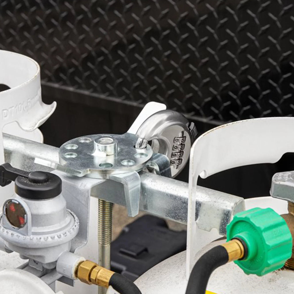 Camco Camper/RV Double Propane Tank Locking Device | Features a Combination Lock for Keyless Access & Heavy-Duty Steel Design (40590)