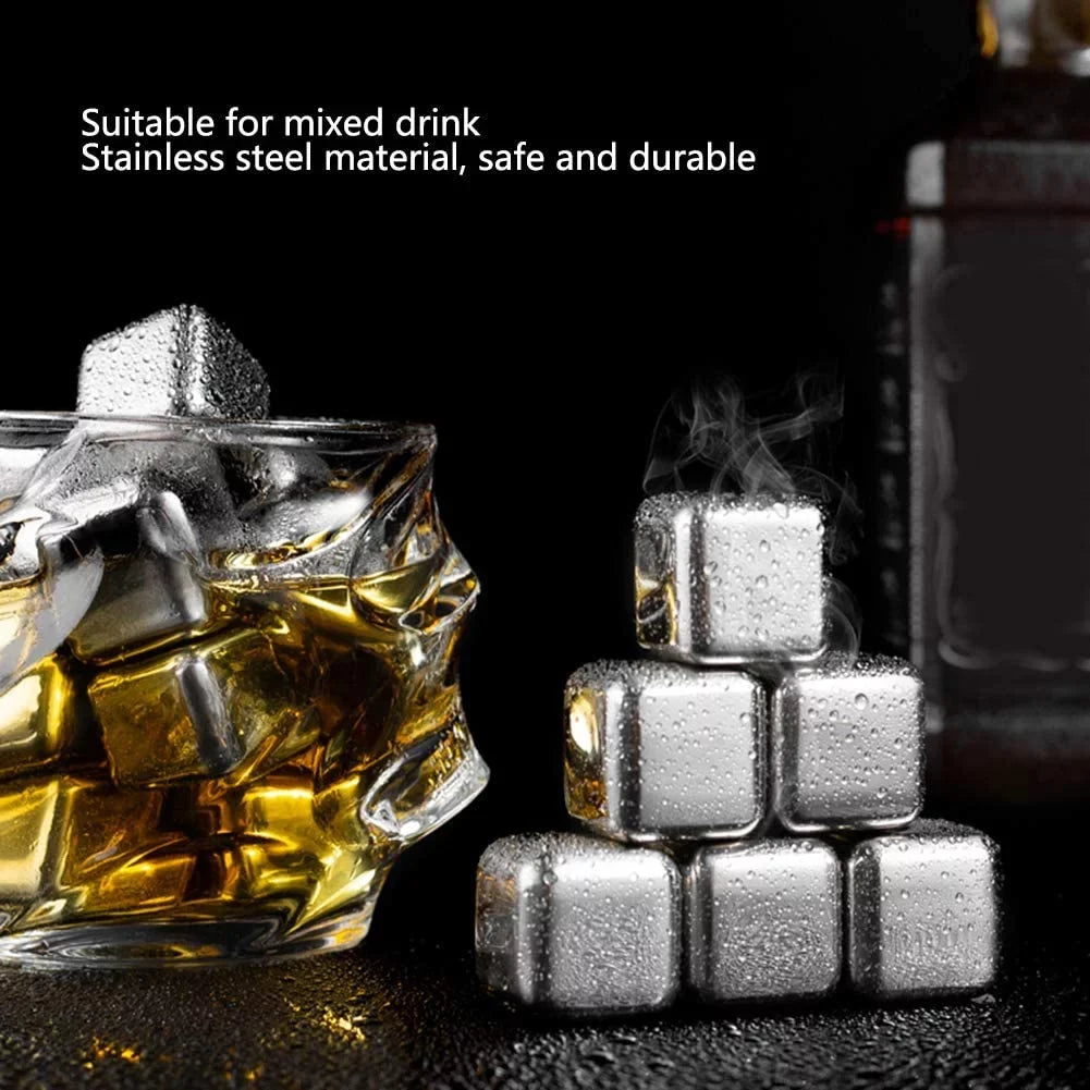 Ice Stone Reusable Whiskey Balls Stainless Steel Ice Cubes Metal Ice Sphere Cubes Beverage Chilling Rocks for Red Wine Bar Beer Scotch Vodka Drinks(6Pcs)