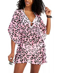 Miken PINK LEOPARD Juniors' Printed Smocked-Waist Swim Cover-up, US Small