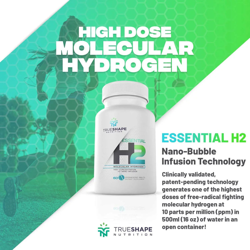 TrueShape Nutrition Essential H2 Fizzy Molecular Hydrogen Tablets for Water Nutritional Individuals (60 Servings)