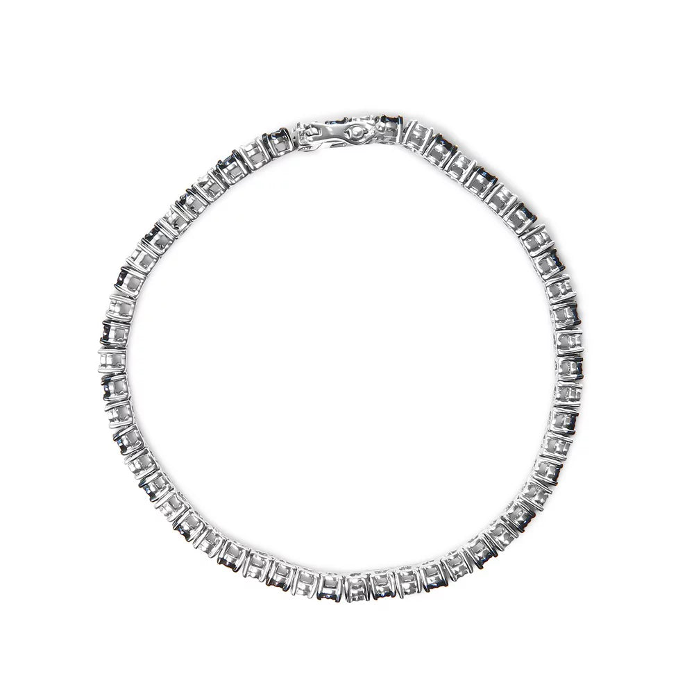 Haus of Brilliance .925 Sterling Silver 1.0 Cttw People with Alternating Round cut Box Clasp White Diamond and Treated Blue Diamond Tennis Bracelet (Blue and I-J Color, I3 Clarity) - Size 7" Inches