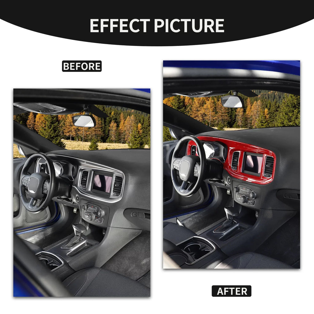CheroCar Console Center Dash Board Trim Covers Interior for Dodge Charger 2015-2022,Red
