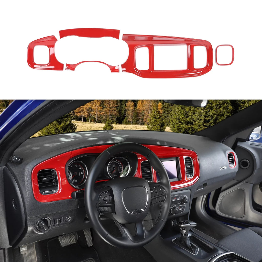 CheroCar Console Center Dash Board Trim Covers Interior for Dodge Charger 2015-2022,Red