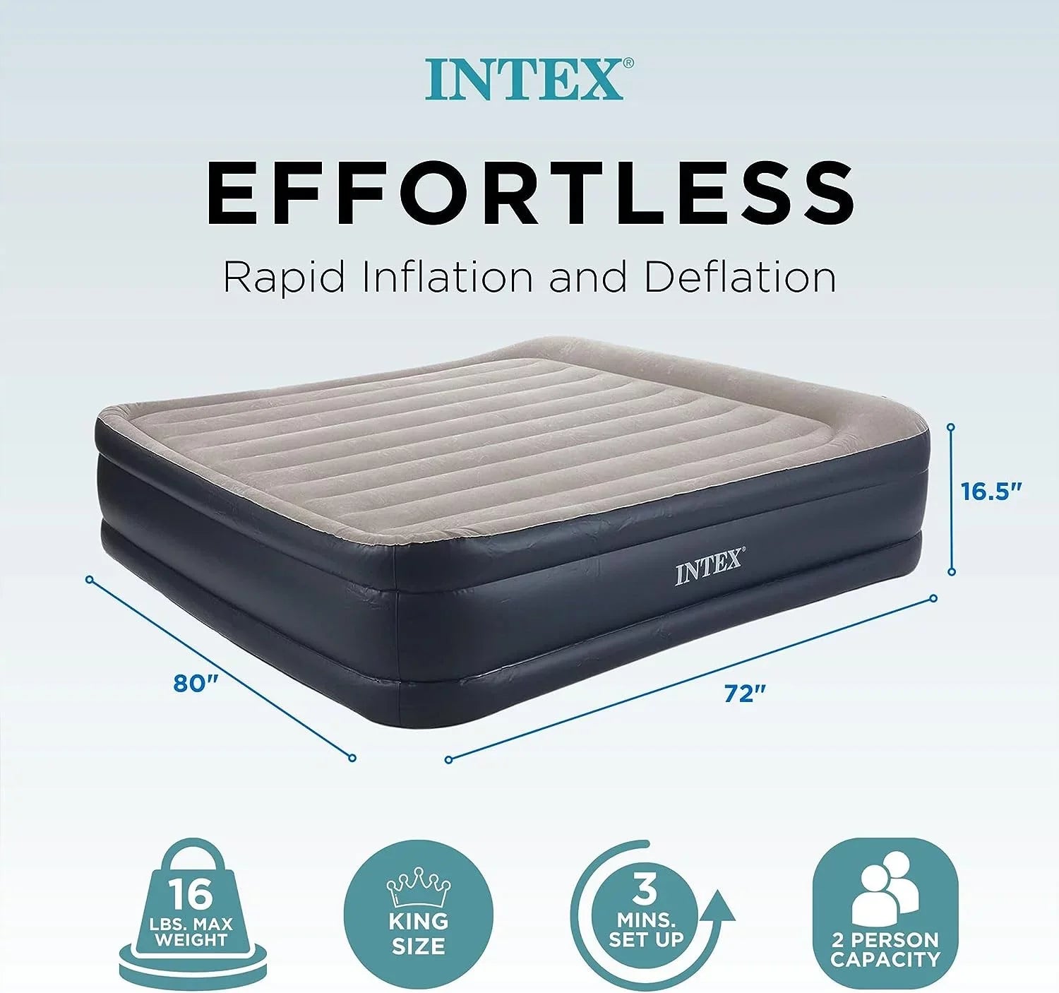 Deluxe Raised Pillow Inflatable Blow Up Portable Firm Air Mattress with Built-in Internal Air Pump, King-Sized Bed