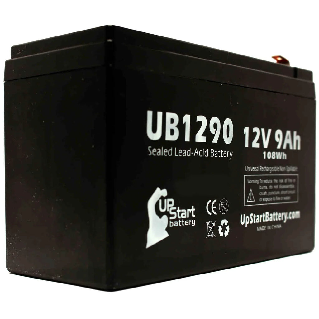 4x Pack - Compatible Kontron 7640 MICROGAS Battery - People UB1290 Universal Sealed Lead Acid Battery (12V, 9Ah, 9000mAh, F1 Terminal, AGM, SLA) - Includes 8 F1 to F2 Terminal Adapters