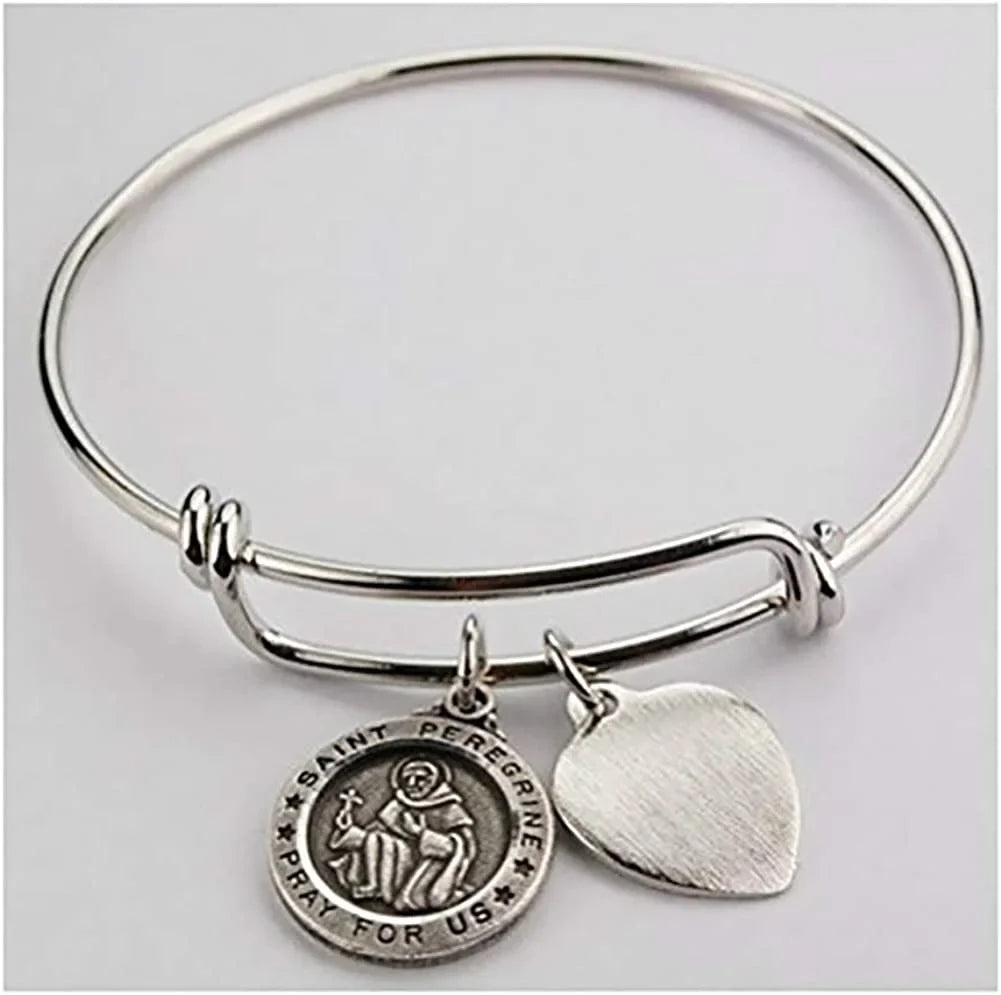 St Peregrine Bracelet Medal Pewter Patron Saint Cancer Adult 2 3/4" Diameter