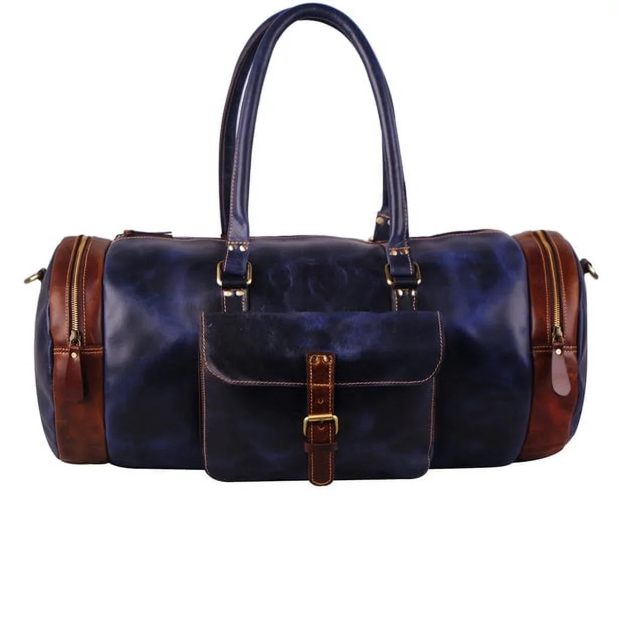 MaheTri Leather Blue Duffel Bag 22" Travel Bag for Gym Sports Final Point Bag