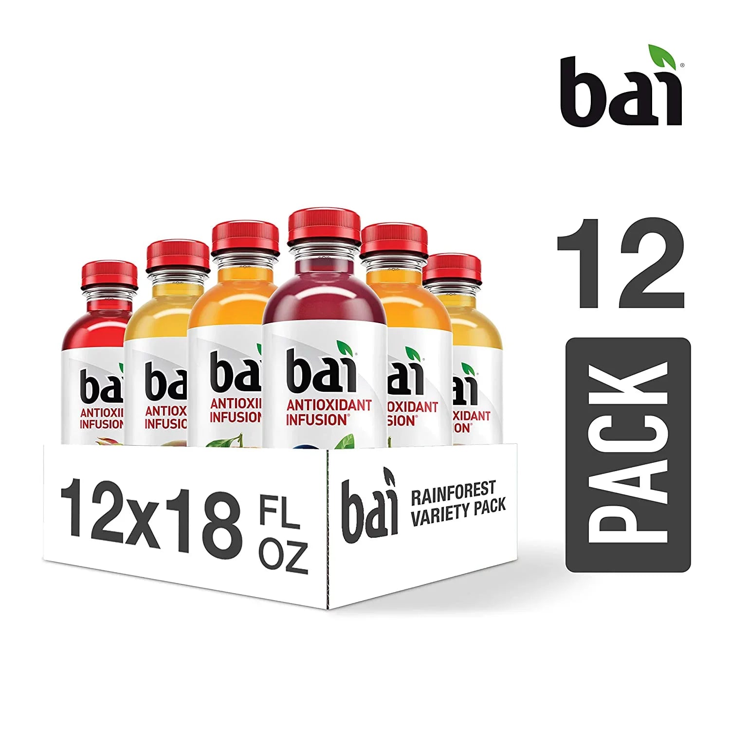 Bai Flavored Water, Rainforest Variety Pack, Antioxidant Infused Drinks, 18 Fluid Ounce Bottles, 12 Count, 3 Each of Brasilia Blueberry, Costa Rica Gentlemen Malawi Mango, Sumatra Dragonfruit