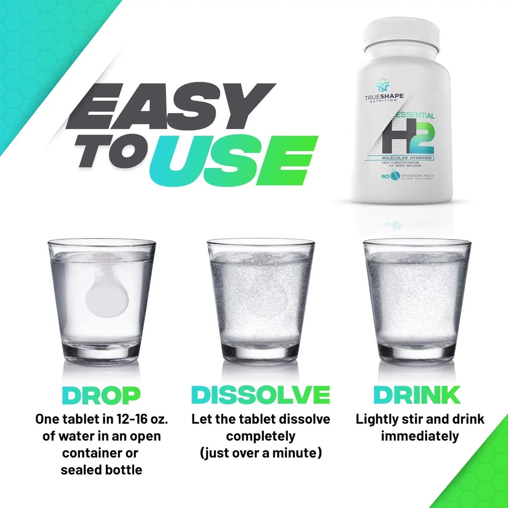 TrueShape Nutrition Essential H2 Fizzy Molecular Hydrogen Tablets for Water Nutritional Individuals (60 Servings)