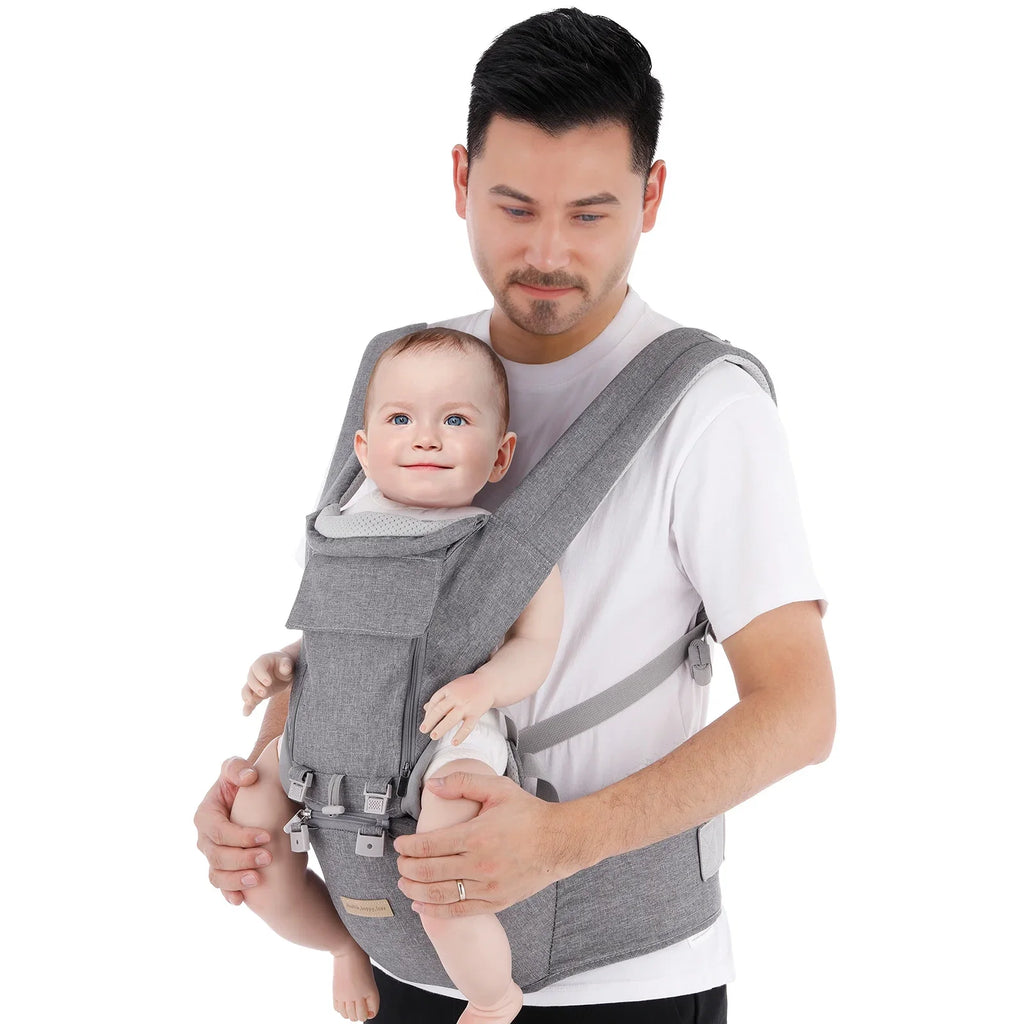 Baby Carrier Newborn to Toddler 9-in-1 Toddler Carrier with Hip Seat Lumbar Support All Seasons & Positions Perfect for Hiking Shopping Travelling 3-36 Months 7-40lbs Grey 1.95 Pound