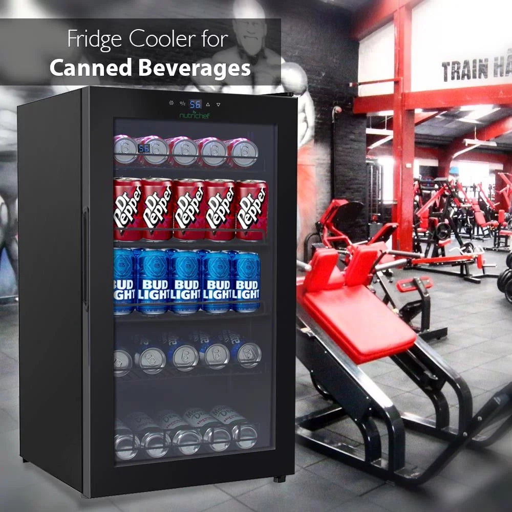 Nutri Chef Compact Beverage Fridge Cooler, Can Beverage Chiller Refrigerator (132 Can Capacity), 20.1’’ x 18.5’’ x 34.7’