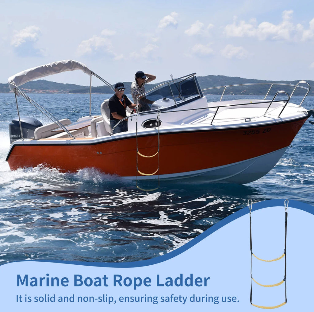 Marine Boat Rope Ladder, 3-Step Portable Rope Boarding Ladder, Folding Climbing Ladder for Inflatable Boat, Sailboat, Kayak, Canoeing, Motorboat