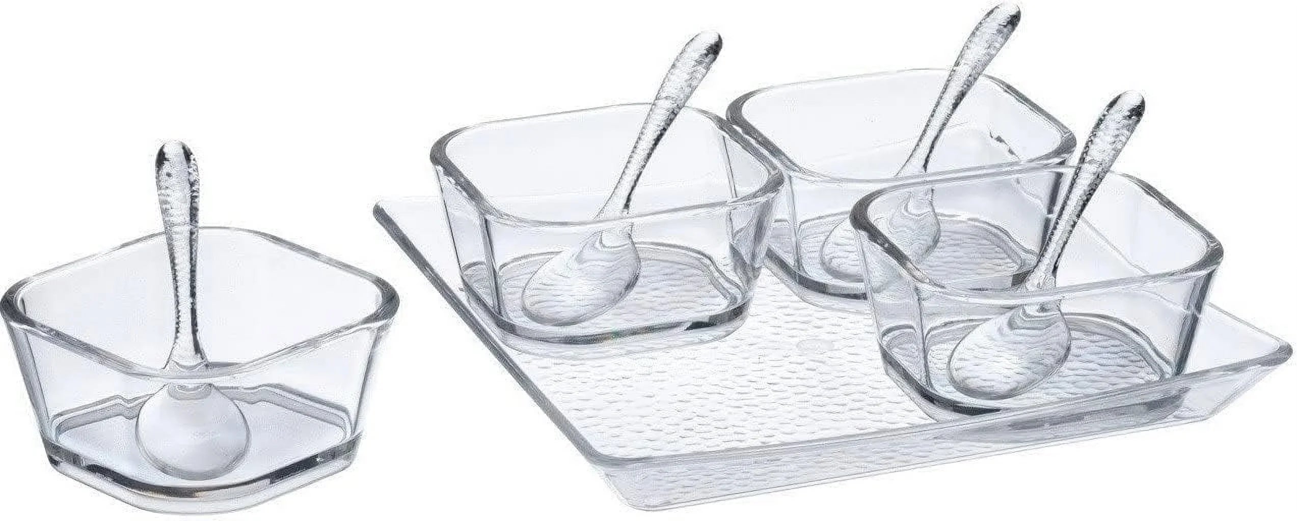 Clear Premium Serving Set With Spoons (7.75" X 7.75" X 1", Pack Of 6) - Perfect For Parties, Events, & Dining