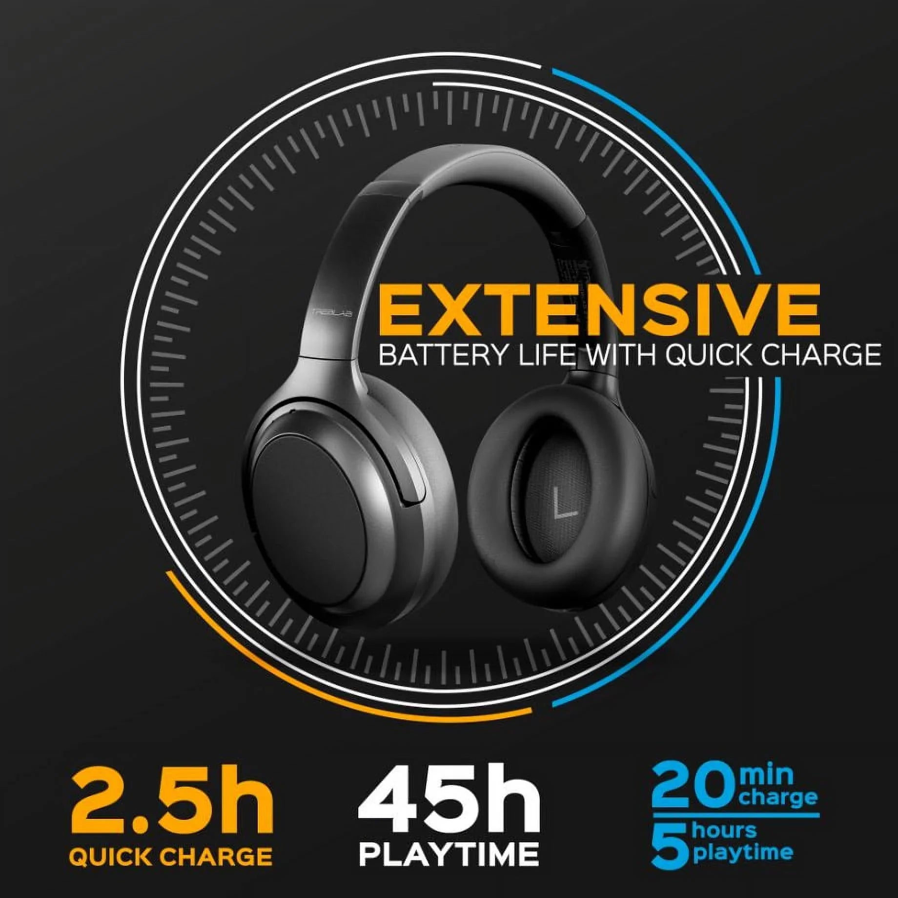 TREBLAB Z7 PRO - Hybryd Active Noise Canceling Headphones with Mic - 45H Playtime & USB-C Fast Charging, ANC Wireless Over Ear Bluetooth Headphones w/aptX, Stereo Sound, Touch Control (Grey)