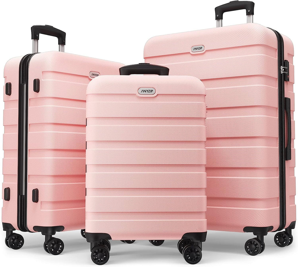 Luggage Sets 3 Piece AnyZip PC ABS Hardside Lightweight Suitcase with 4 Universal Wheels TSA Lock Carry On 20 24 28 Inch Midnight