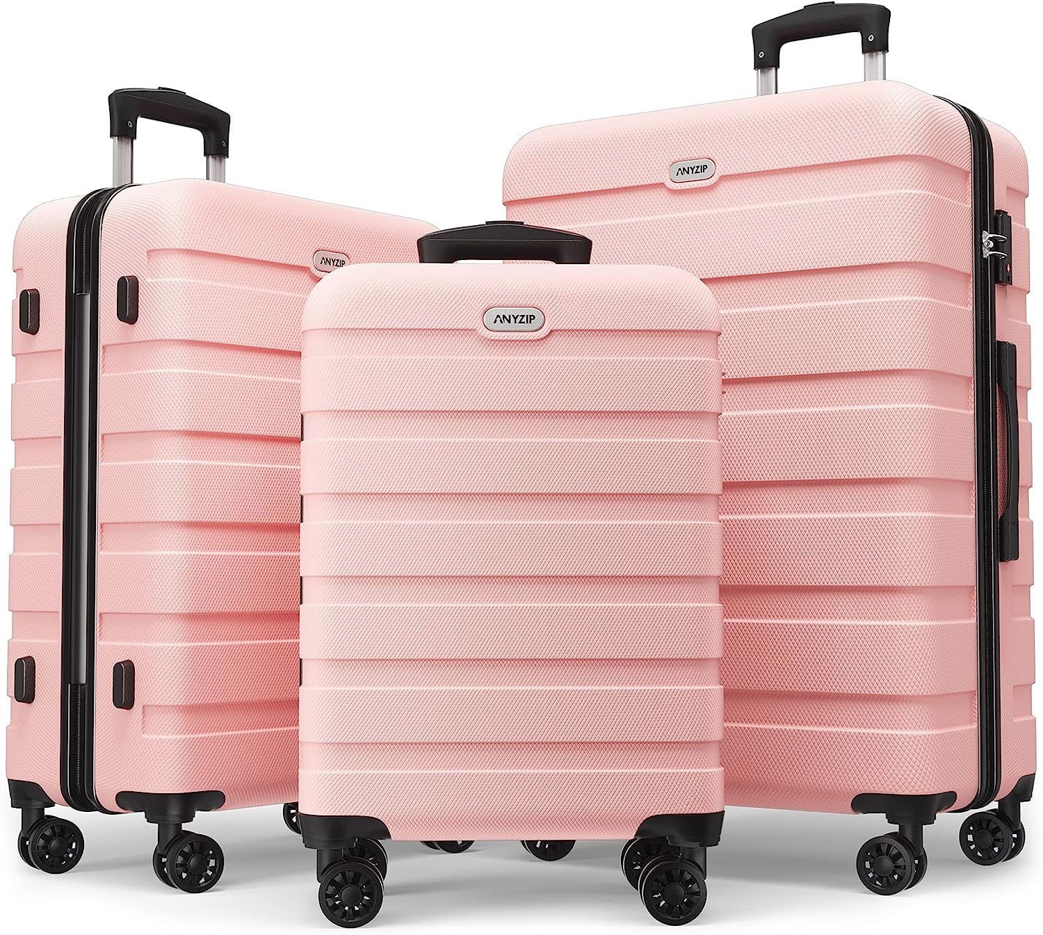 Luggage Sets 3 Piece AnyZip PC ABS Hardside Lightweight Suitcase with 4 Universal Wheels TSA Lock Carry On 20 24 28 Inch Midnight
