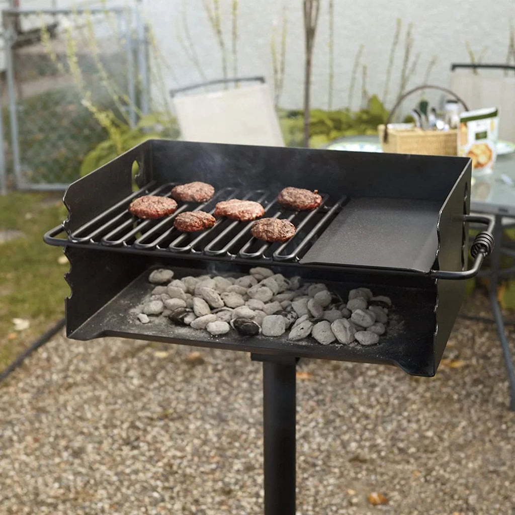 CBP-247 Jumbo Park Style Heavy Duty Steel Outdoor BBQ Charcoal Grill with Cooking Grate and 2 Piece Post for Camping and Backyards, Ebony