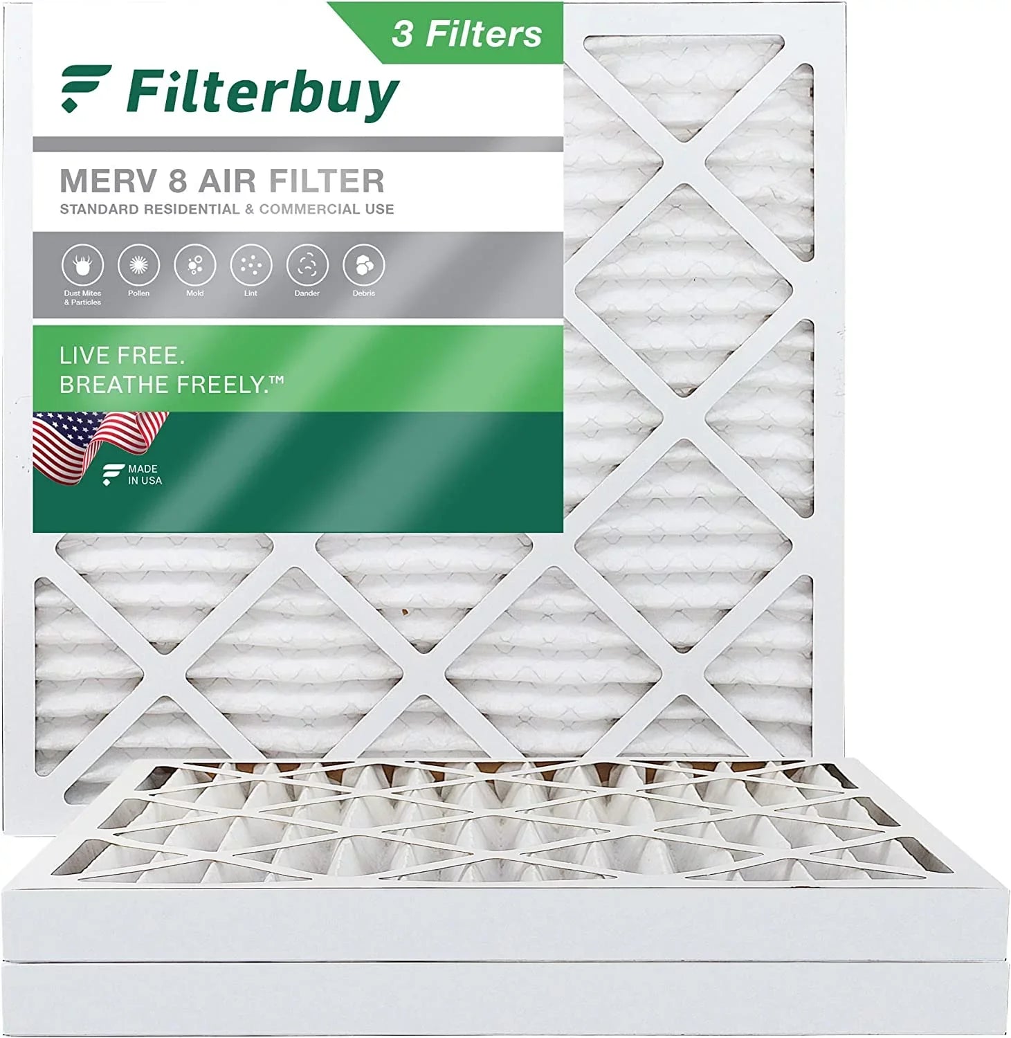 Filterbuy 24x24x2 MERV 8 Pleated HVAC AC Furnace Air Filters (3-Pack)