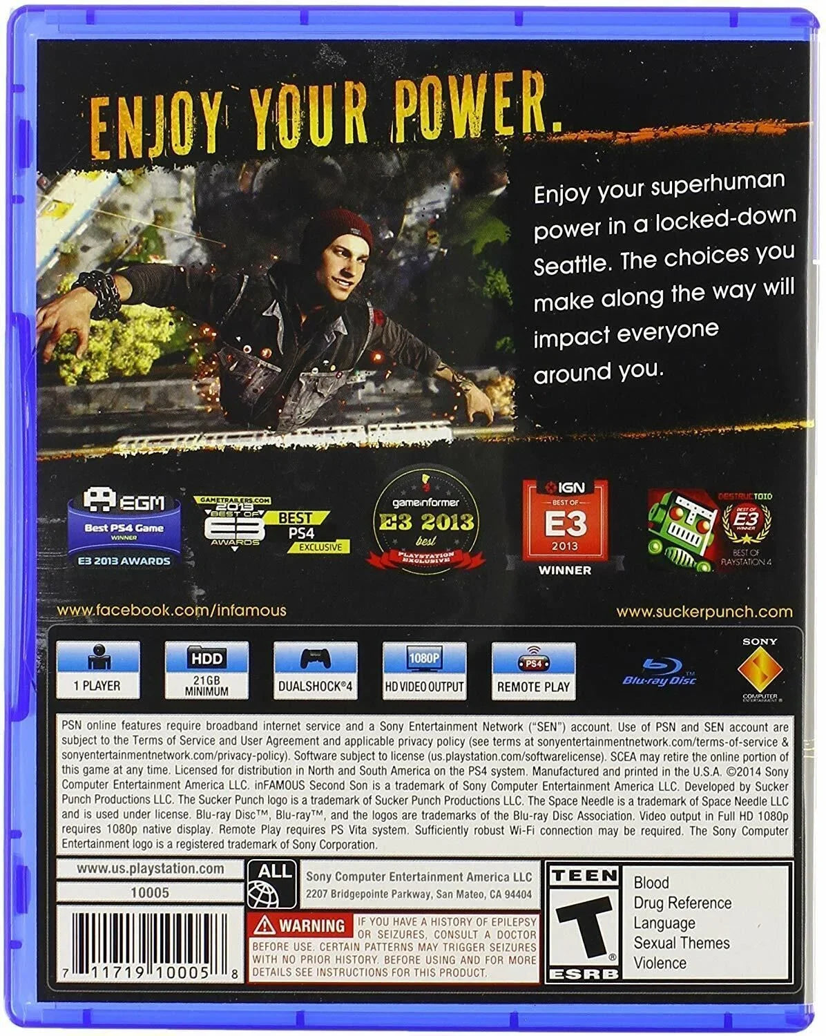inFAMOUS: Second Son - Sony Playstation 4 [NTSC PS4 Region Free Classic] NEW
