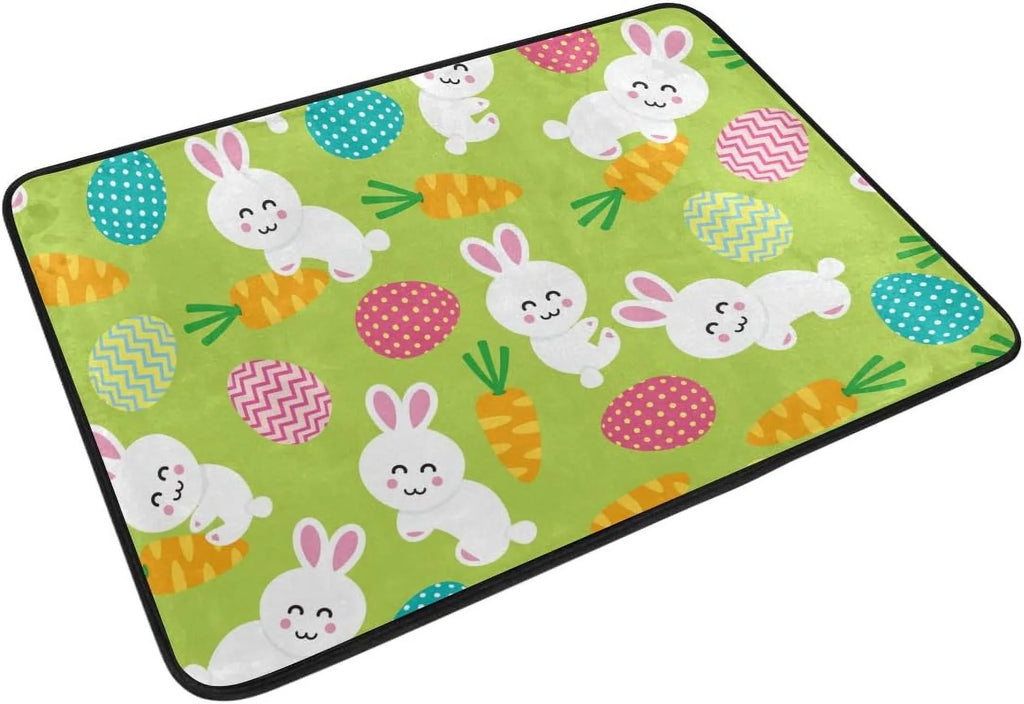 Wellsay Doormat Cute Rabbit Eggs with Carrot On Green Lightweight Non Slip Indoor Outdoor Entryway Rugs Floor Mat for Bathroom Kitchen Entrance 23.6 x 15.7 inches