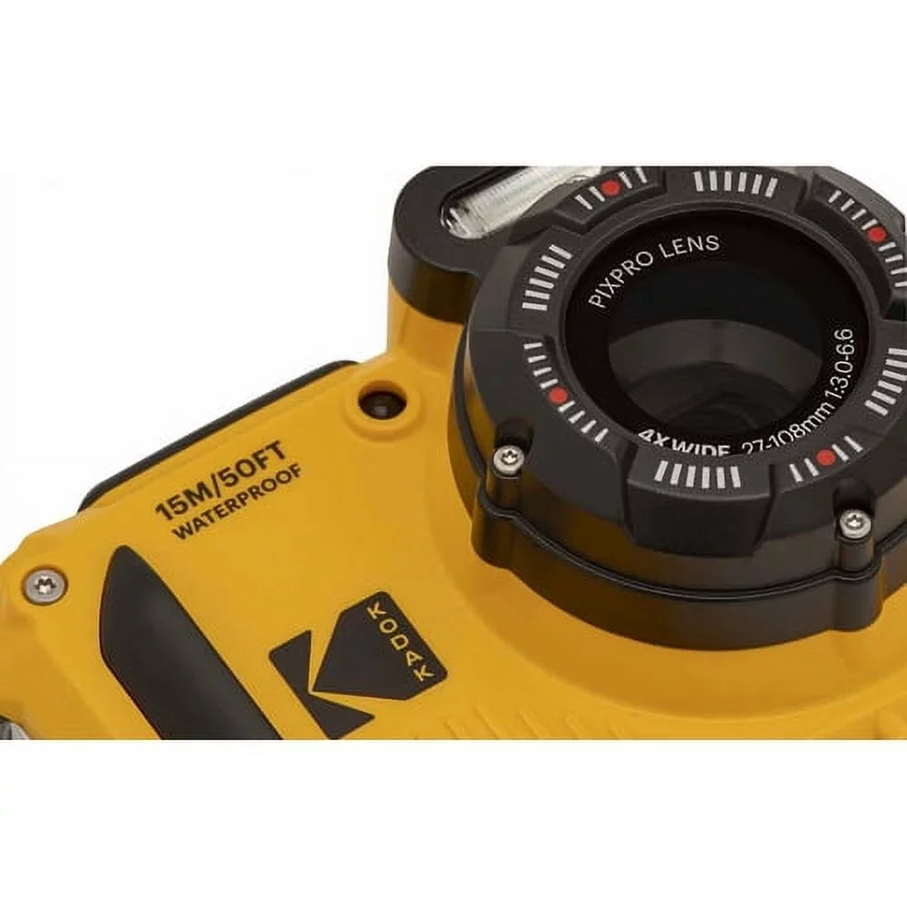 Open Box Kodak PIXPRO WPZ2 Rugged Waterproof Digital Camera 16MP 4X Optical Zoom 2.7" LCD Full HD Video, Yellow