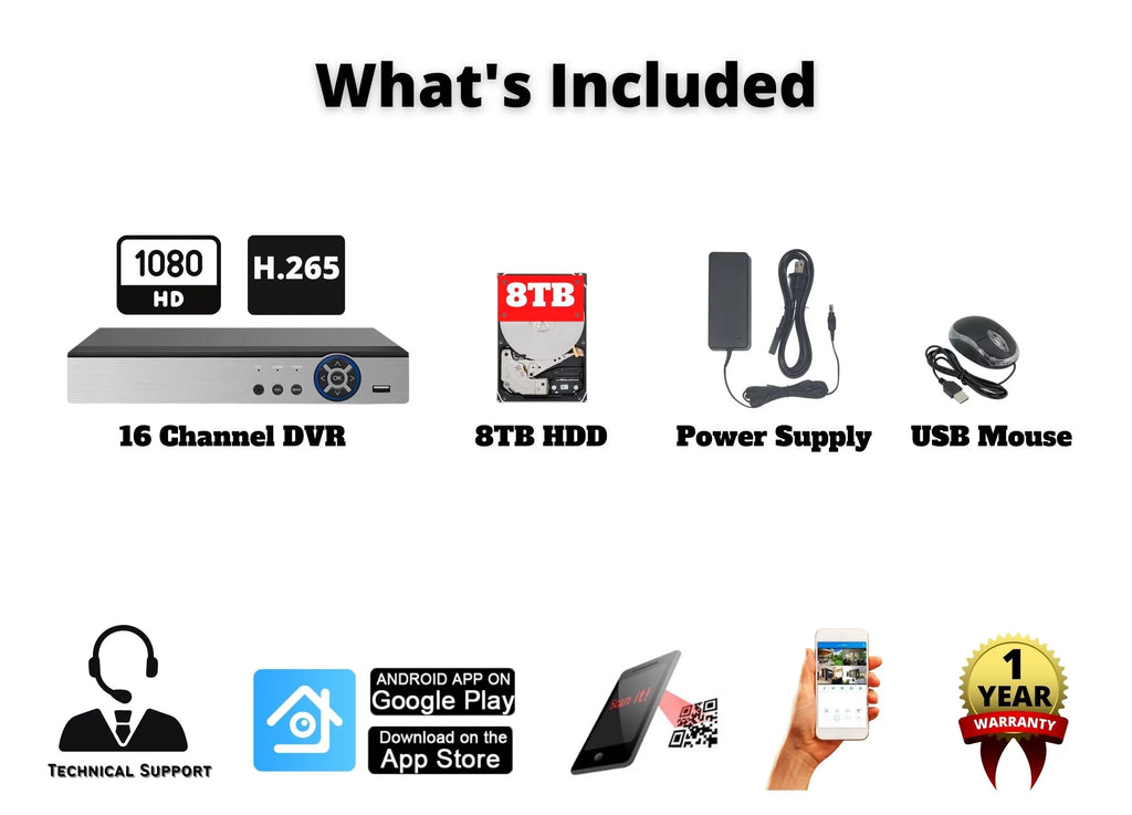 Evertech 16 Channel Hybrid DVR 1080P Security Camera Recorder with 8TB HDD Compatible with AHD TVI CVI Analog Cameras