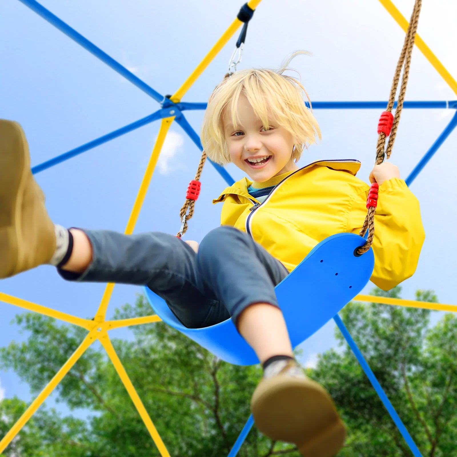 JUGADER 800 lbs Dome Climber with Canopy 10FT Steel Frame Climbing Dome with Swing and Hammock For Kids