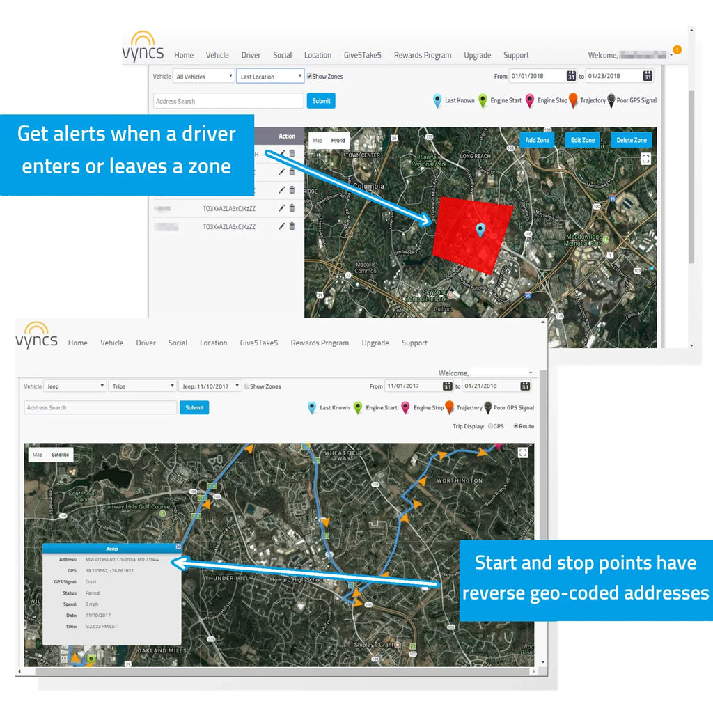 Vyncs Fleet: GPS Tracker No Monthly Fee, 4G LTE OBD, Real Time Fleet Car/Truck Tracking, SIM, Free 1 Year Data Plan, Trips, Vehicle Diagnostics, Driver Safety Alerts, Fuel Report, Emission Report