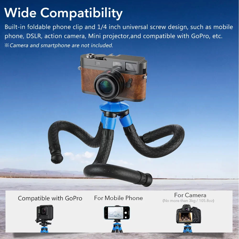 APEXEL APL-JJ07 Detachable Flexible Octopus Tripod Portable Travel Mobile Phone Tripod with Foldable Phone Clip Compatible with DSLR Max Load 3kg