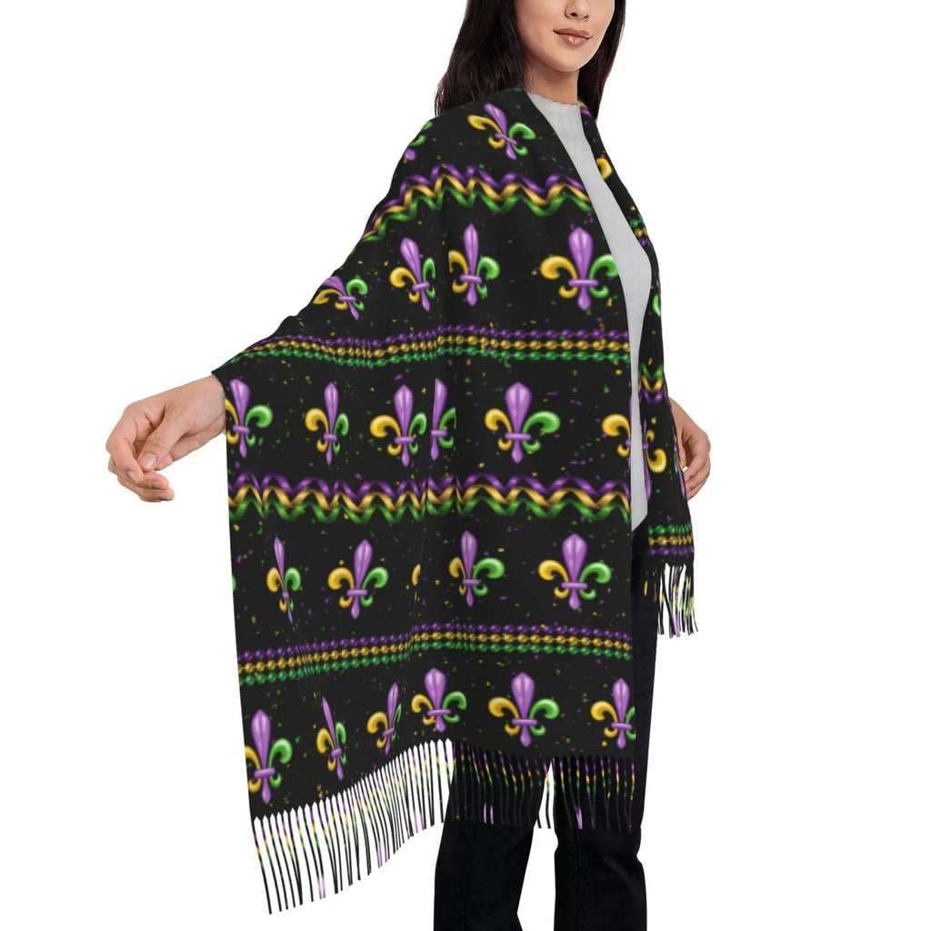 Junzan Lightweight People Fashion Mardi Gras Fleur De Lis Printed Winter Fall Warm Scarves Scarf Shawl