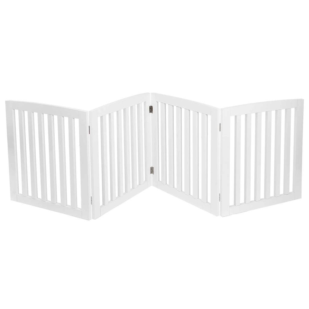 ZENY 4 Panels Foldable Pet Gate Entryway Dog Fence MDF Frame with 8 Protectors, White