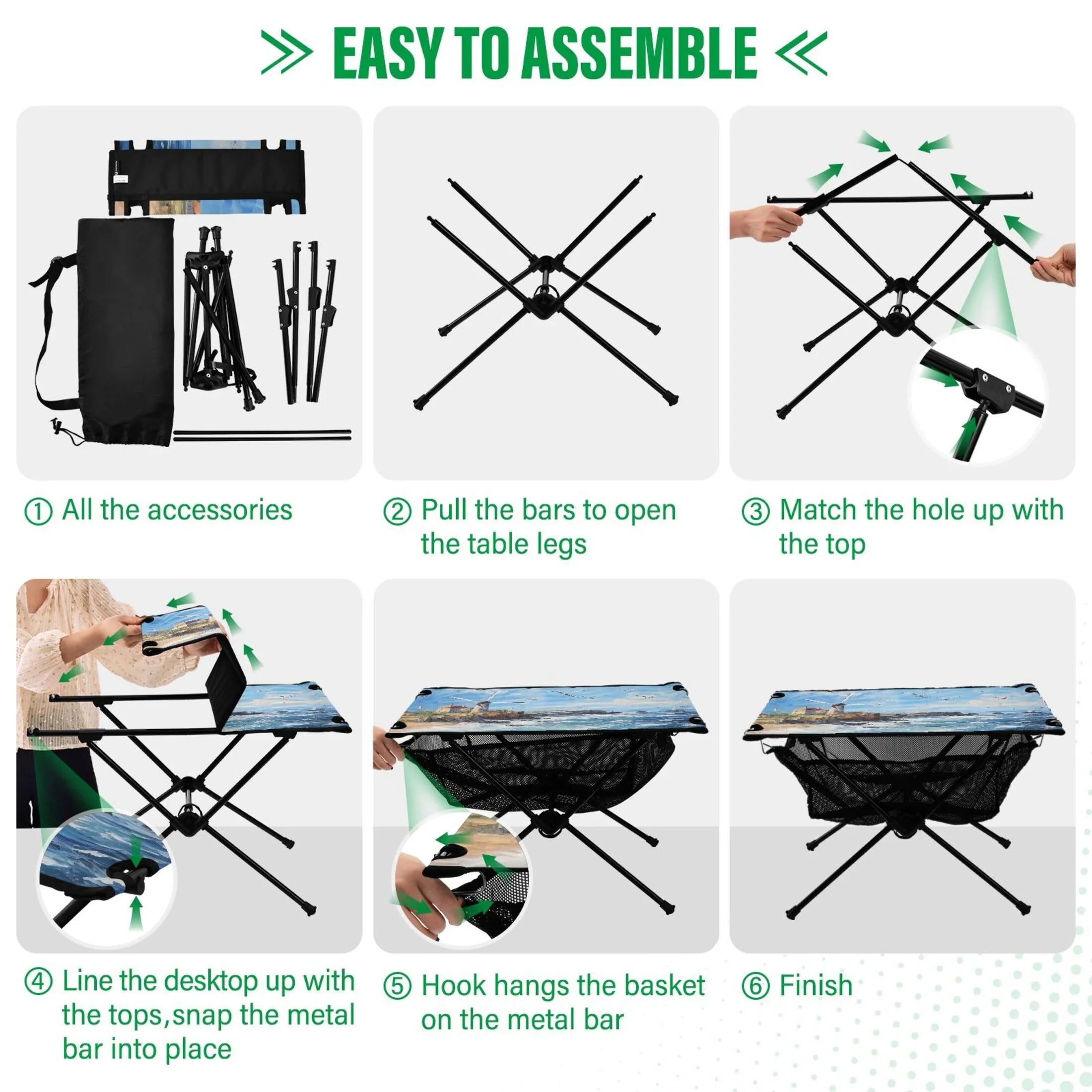 Landscape Paint Camping Foldable Portable Table Beach Table with Storage Bag Compact Picnic Table for Outdoor Hiking Fishing BBQ