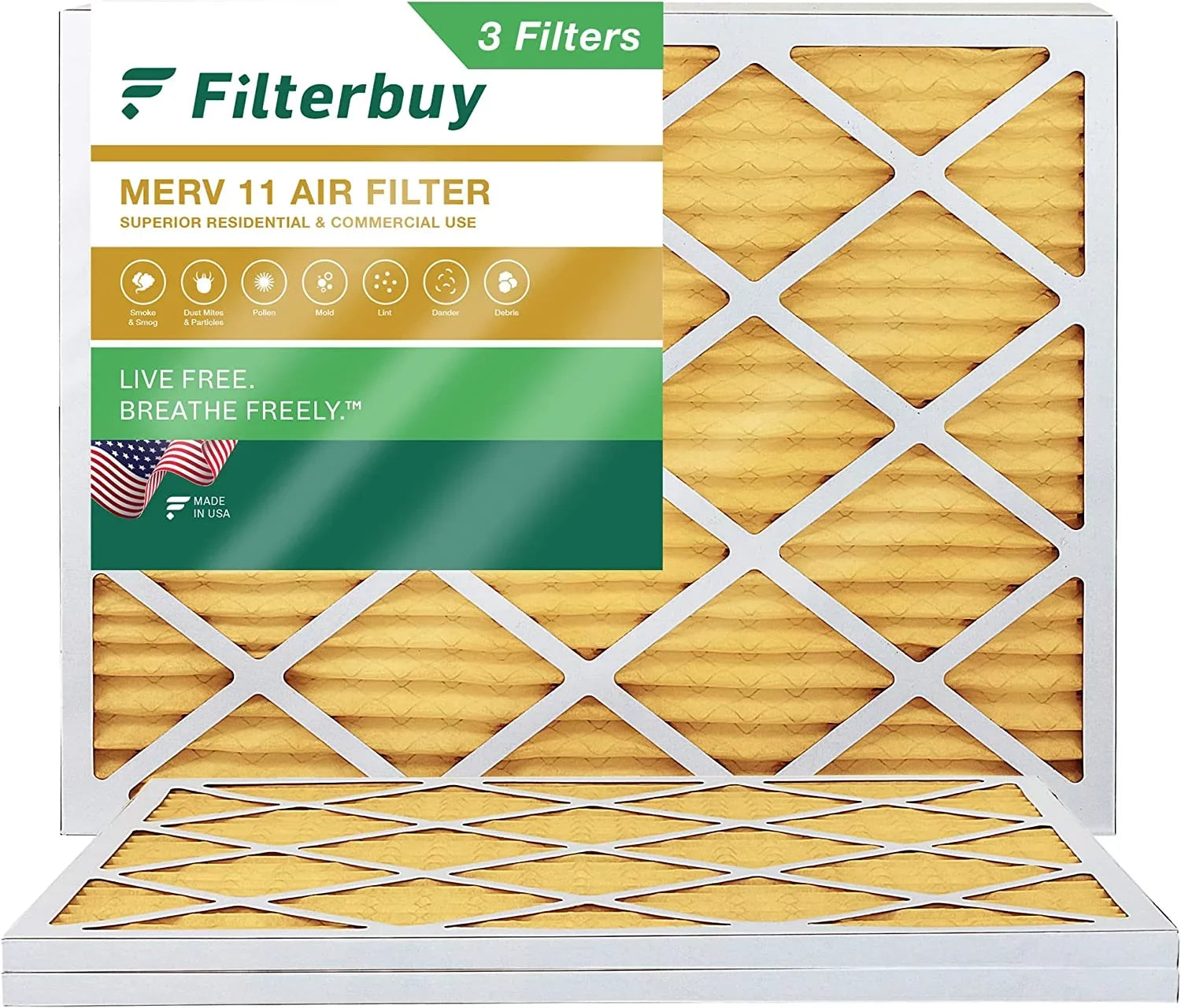 Filterbuy 25x32x1 MERV 11 Pleated HVAC AC Furnace Air Filters (3-Pack)
