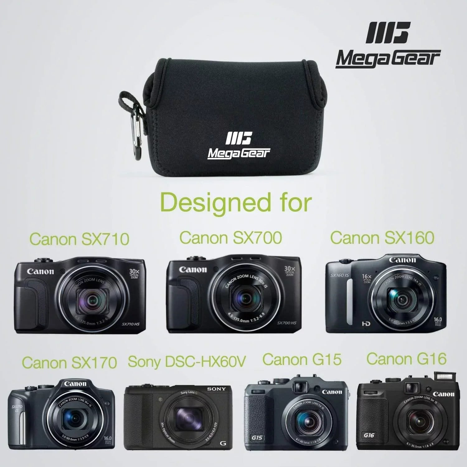 MegaGear Canon PowerShot SX720 HS, SX710 HS, Sony DSC-HX60V, DSC-HX50V, Canon SX700 HS, G16, SX170 IS, G15, SX160 IS Neoprene Camera Case